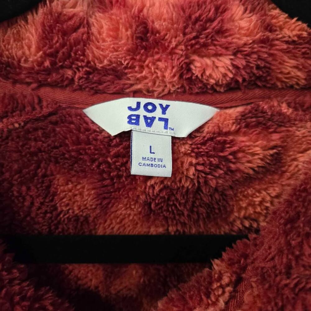 JoyLab Fleece Checkered Full Zip Sherpa Jacket Red Orange Large - Picture 3 of 5